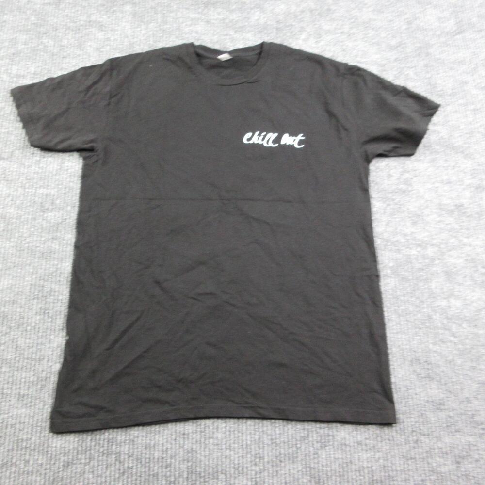 Chill Out Vacation Shirt Mens L Black Cotton Crew Neck Graphic Tee Resort